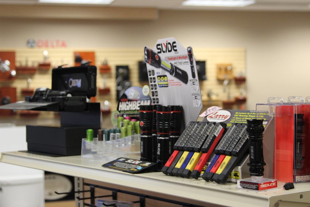 Flashlight Display at Van's flashlights, showroom, Lynden, Bellingham, Ferndale, Blaine, birch bay, lights, flash light